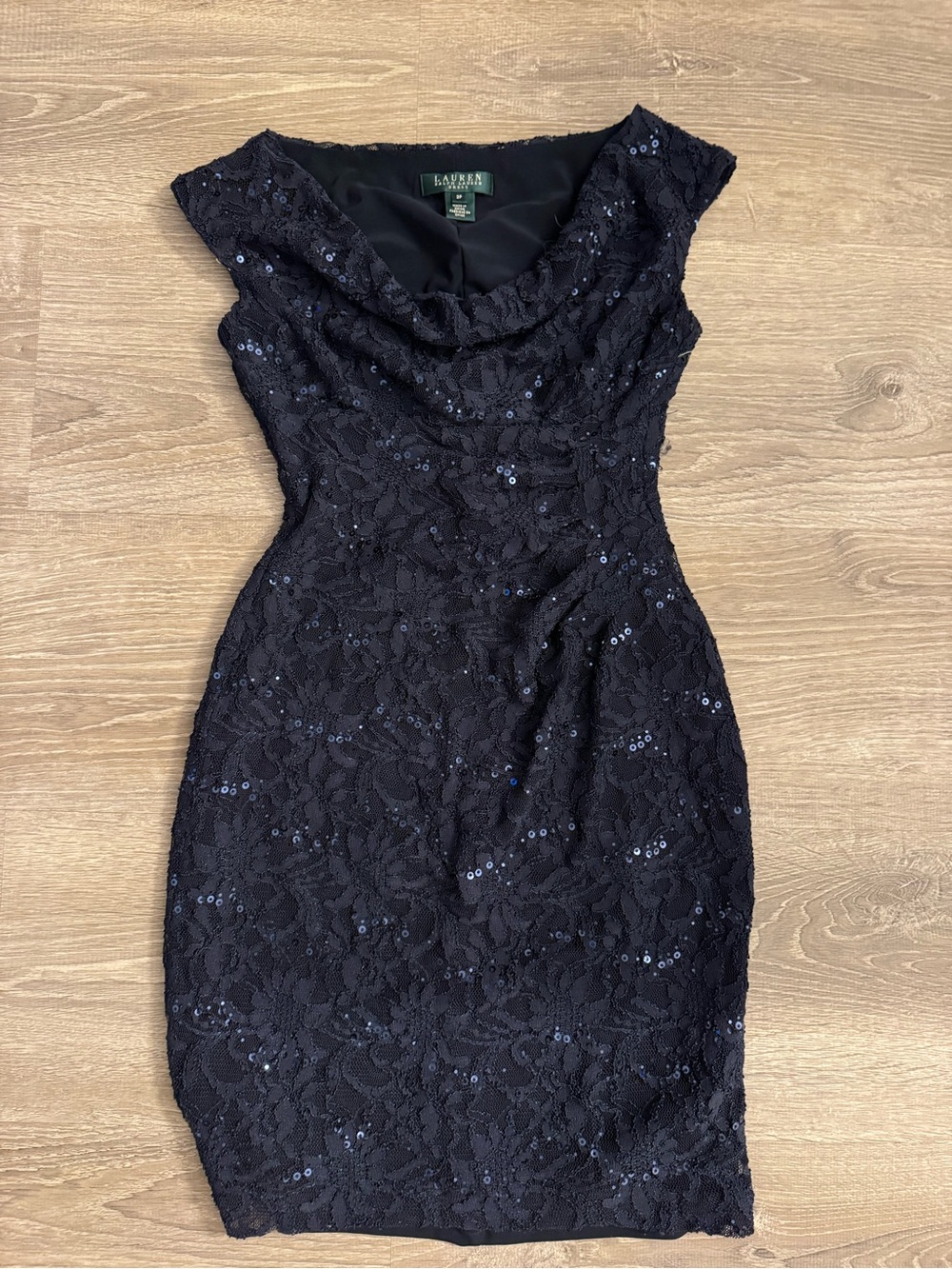Ralph Lauren Navy Lace Sequin Midi Dress